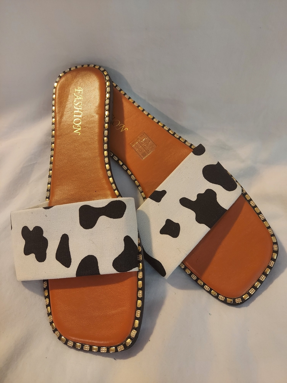 Fashion Brand Company Boho Cow-Print Slide Sandals in White and Black - Picture 5 of 5